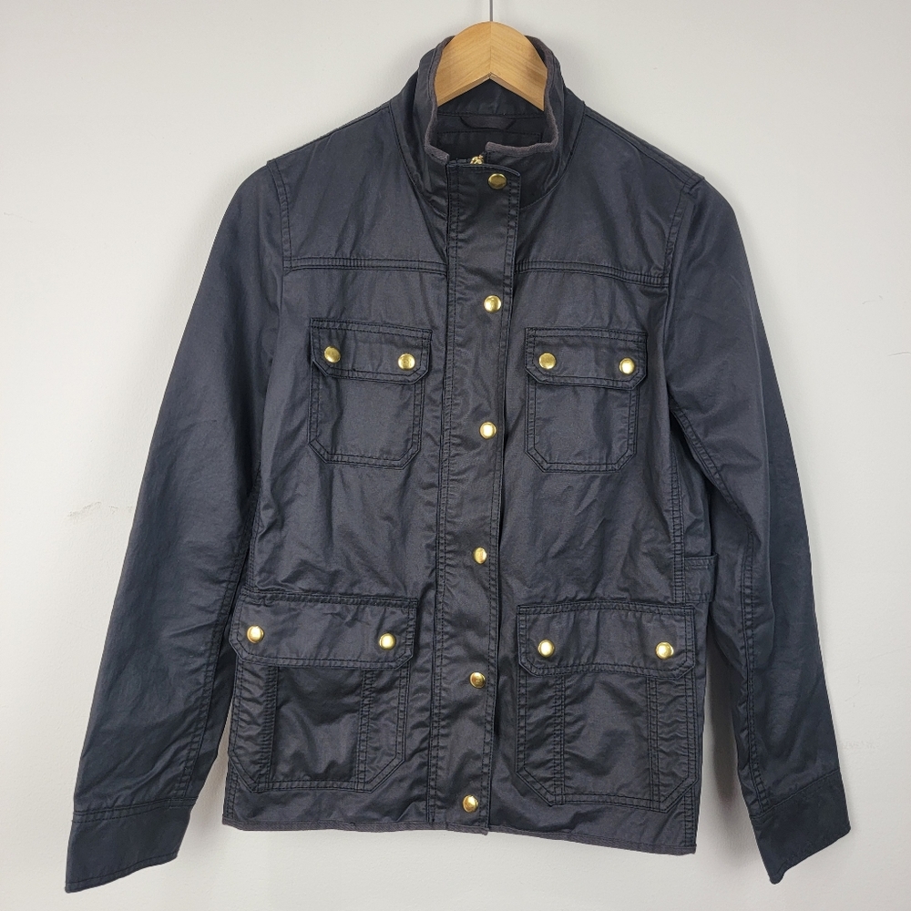 J Crew Downtown Field Jacket Womens Size S Black Waxed Barn Boyfriend Utility.